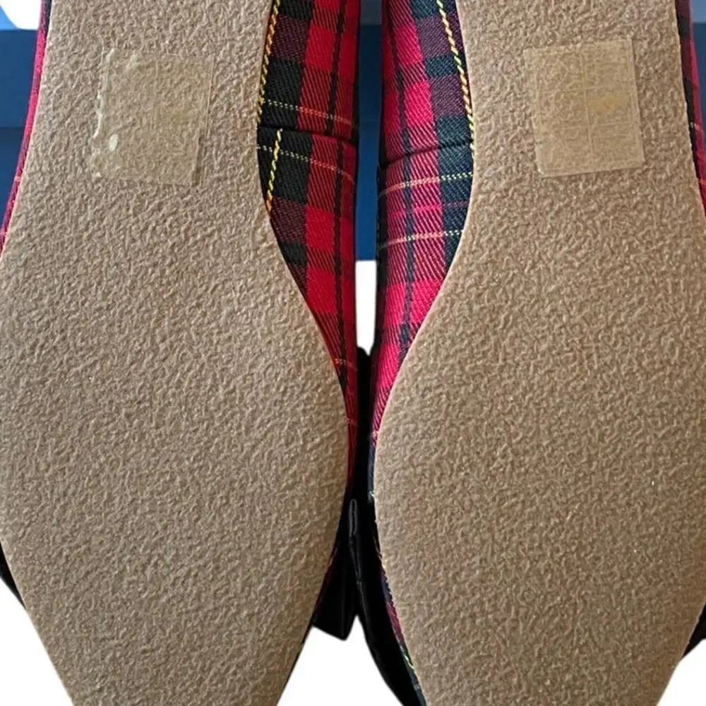 Jack Rogers Debra Bow Ballet Flats Red Plaid Pointed Toe Women's US 8 NEW
